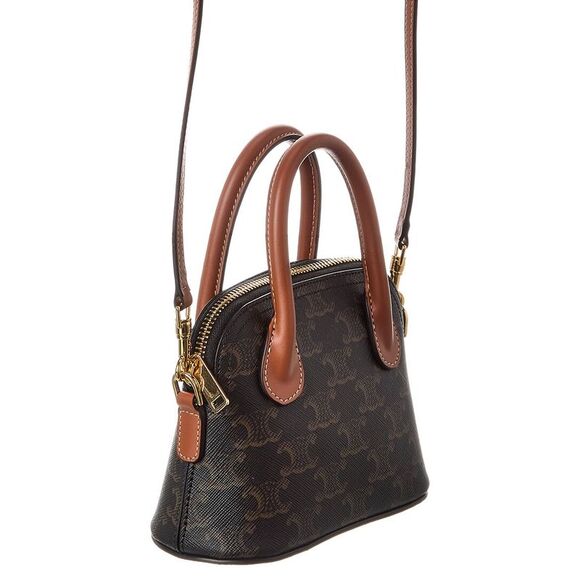 Celine Honorine Mini Triomphe Canvas & Leather Satchel, Brown - Picture 3 of 4